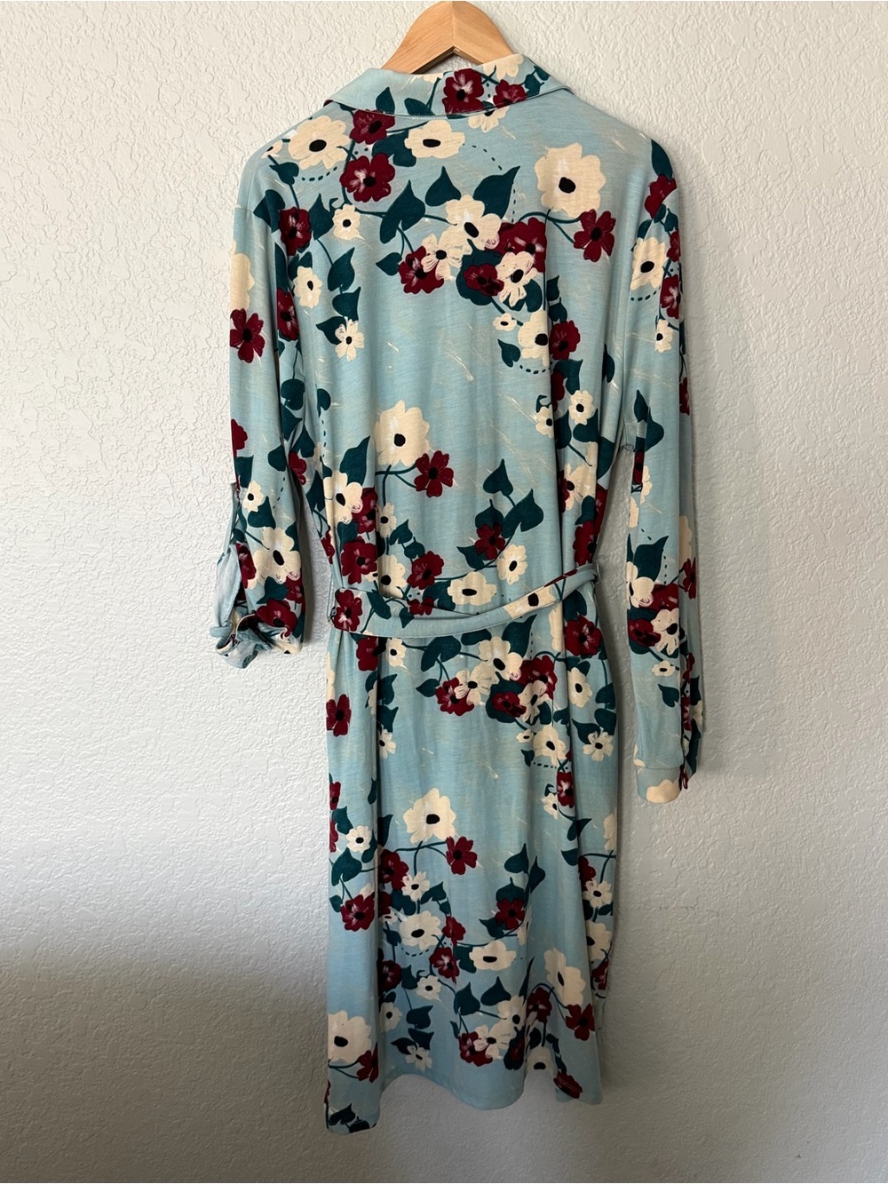 LuLaRoe Ellie Light Teal Floral Button-Front Long Sleeve Dress - Picture 3 of 3